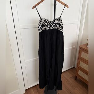 a new day Black Maxi Dress with White Embroidered Bodice